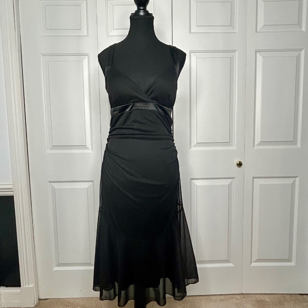 White House Black Market Slinky Black Halter Dress with Satin Details Size M